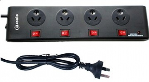 Four outlet switched black powerboard
