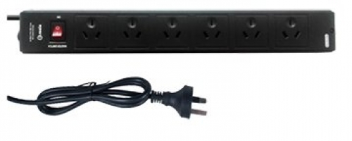 Six outlet master switch black powerboard