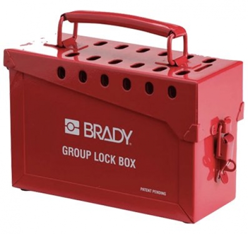 Red portable group padlock box