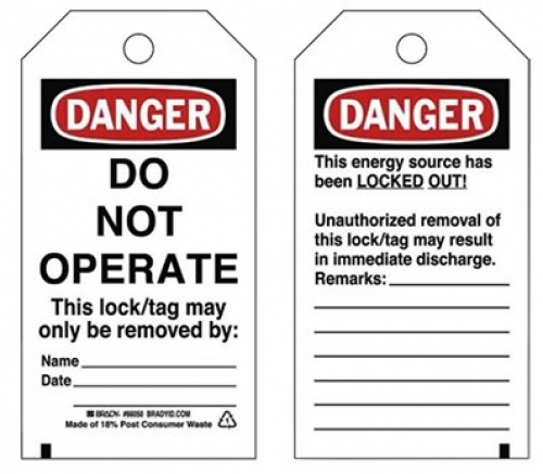 Do Not Operate lockout tag with reverse side unauthorised removal message 25-pac