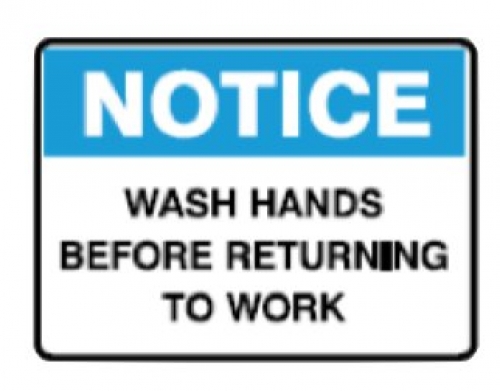 Wash hands before returning to work 450x600mm poly sign