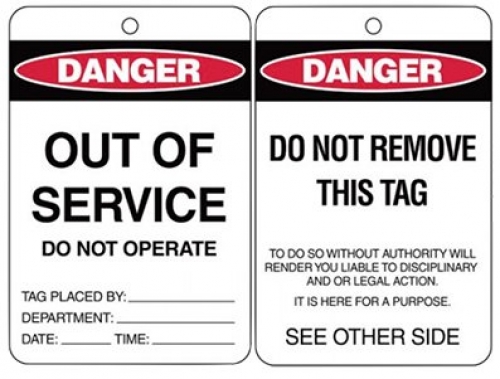 Large economy double-sided lockout tags: Danger Out of Service Do Not Operate