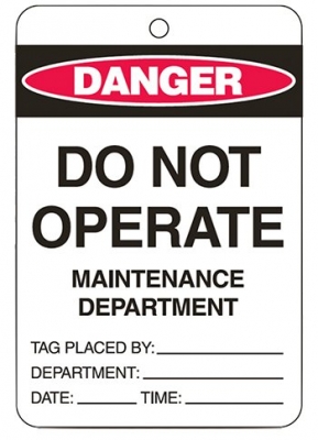 Danger Do Not Operate Maintenance Department large card stock tags - 100-pack