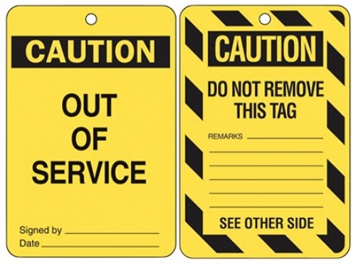 Large card stock "Out of Service" caution lockout tags - pack of 10