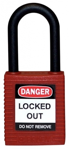 Red nylon safety padlocks with non-conductive nylon shackle