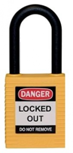 Yellow nylon safety padlocks with non-conductive nylon shackle
