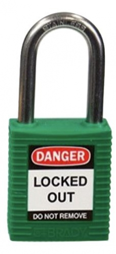 Green stainless steel safety padlock - keyed different