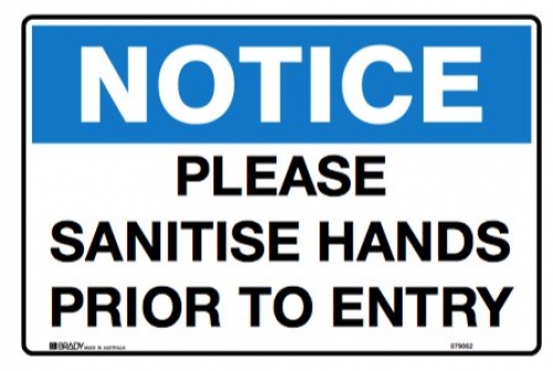 Please sanitise hands prior to entry 250x180mm self-adhesive vinyl