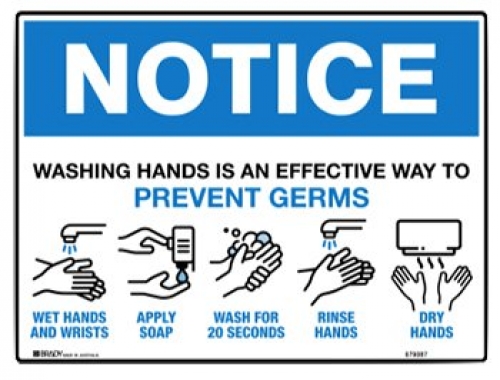 Washing hands is an effective way to prevent germs 225x300mm poly sign