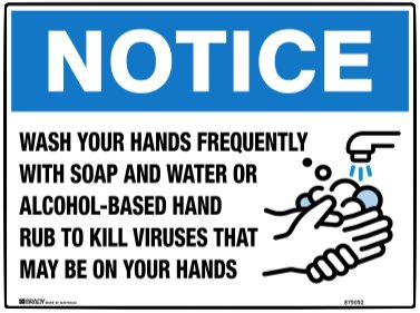 Wash your hands frequently notice sign 300x450mm flute