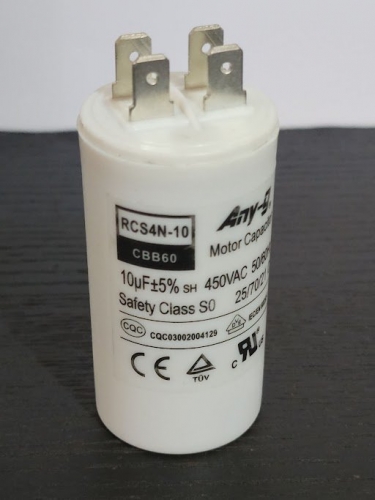 Run Capacitor 10uF 450v Plastic (36x71) S0 With 6.3mm Terminals (No Mounting Bol