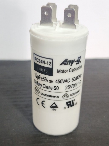 Run Capacitor 12uF 450v Plastic (36x71) S0 With 6.3mm Terminals (No Mounting Bol