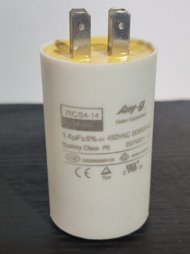 Run Capacitor 14uF 450V Plastic (40x71) S0 With 6.3mm Terminals (No Mounting Bol