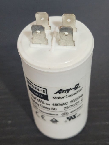 Run Capacitor 15uF 450V Plastic (40x71) S0 With 6.3mm Terminals (No Mounting Bol