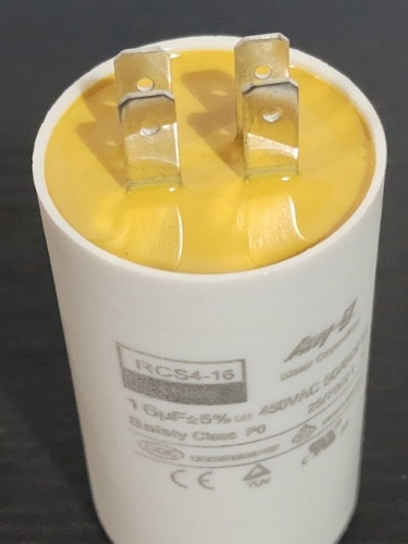 Run Capacitor 16uF 450V Plastic (38x76) S0 With 6.3mm Terminals (No Mounting Bol