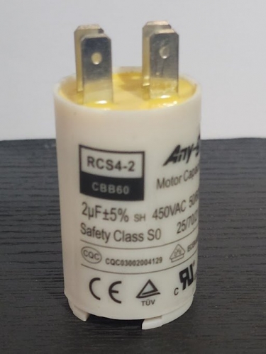 Run Capacitor 2uF 450V Plastic (30x66) S0 With 6.3mm Terminals (No Mounting Bolt