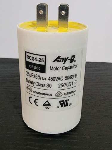 Run Capacitor 25uF 450V Plastic (45x81) S0 With 6.3mm Terminals (No Mounting Bol