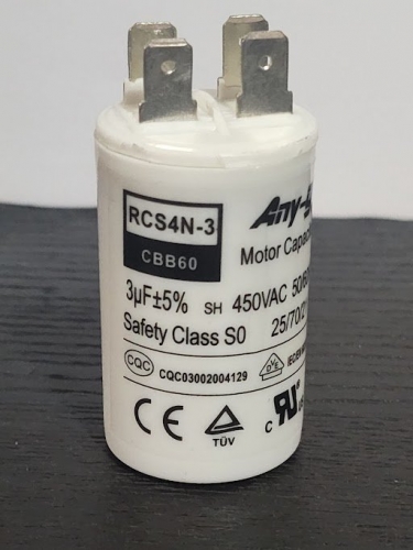 Run Capacitor 3uF 450V Plastic (30x66) S0 With 6.3mm Terminals (No Mounting Bolt