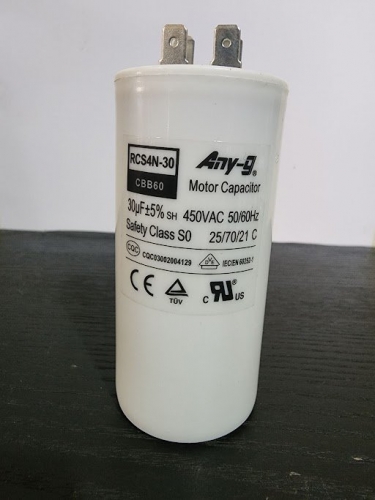 Run Capacitor 30uF 450V Plastic (45x97) S0 With 6.3mm Terminals (No Mounting Bol