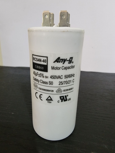 Run Capacitor 40uF 450V Plastic (45x97) S0 With 6.3mm Terminals (No Mounting Bol
