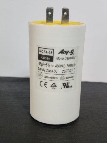 Run Capacitor 45uF 450V Plastic (50x102) S0 With 6.3mm Terminals (No Mounting Bo