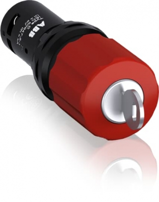 Red 30mm compact emergency stop with key release and one normally open, one clos