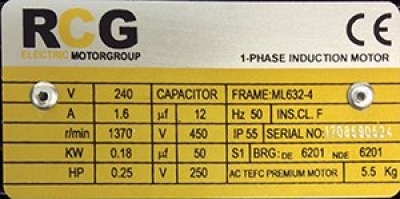 RCG Alloy ML63 0.18kW 4P TEFC B35 Foot & B5 Flange Mount 1 Phase 240V IP55 CSCR