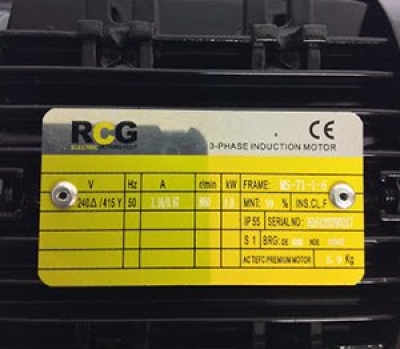 RCG Alloy MS71 0.18kW 6P TEFC F B3 Foot Mount 415/3/50 IP55 Electric Motor 14mm